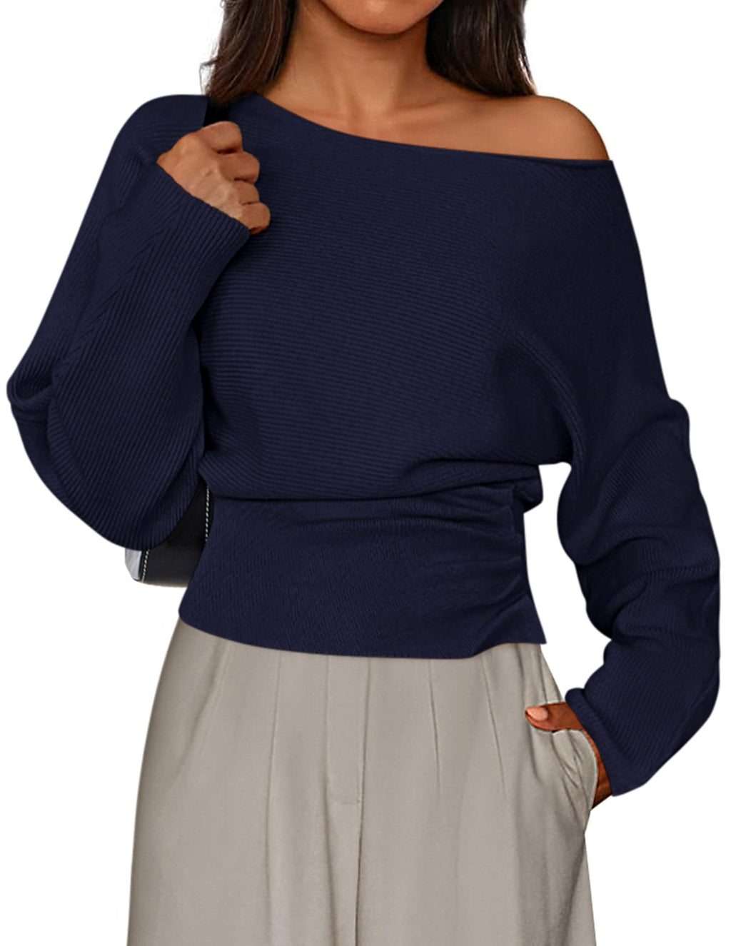 PRETTYGARDEN Women Off the Shoulder Sweater  Fall Trendy Long Batwing Sleeve Knit Pullover Going Out Tops Winter Clothing