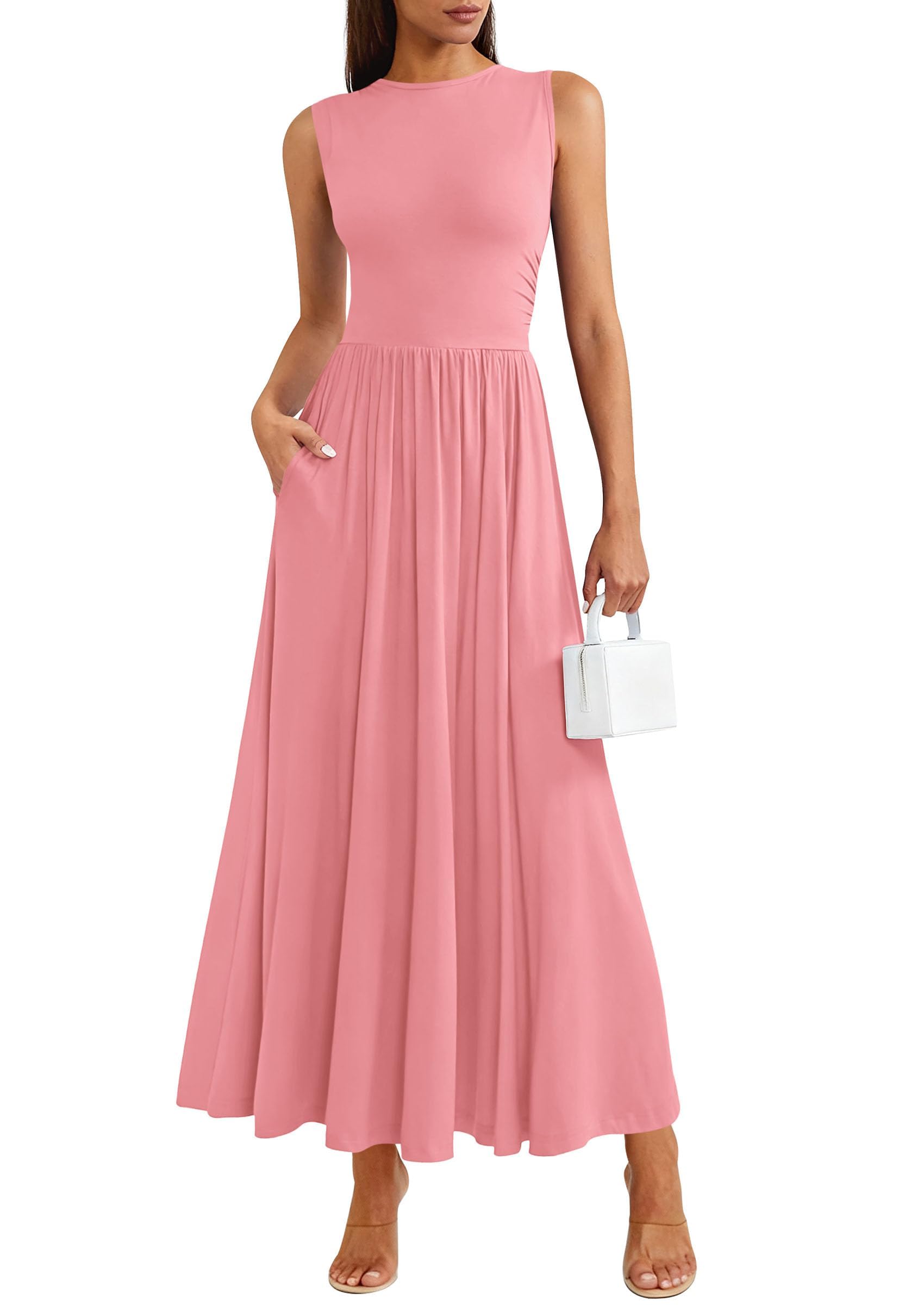 PRETTYGARDEN Summer Maxi Dresses for Women Sleeveless A Line Flowy Long Casual Sundress Wedding Guest Fashion Clothing