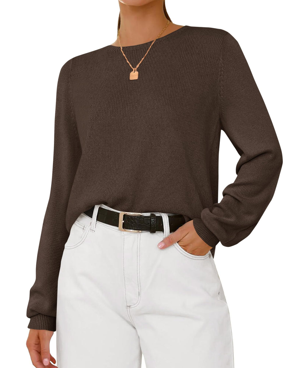 BTFBM Womens Long Sleeve Crew Neck Sweaters Spring Casual Classic Soft Loose Fit Basic Pullover Jumper Knit Top