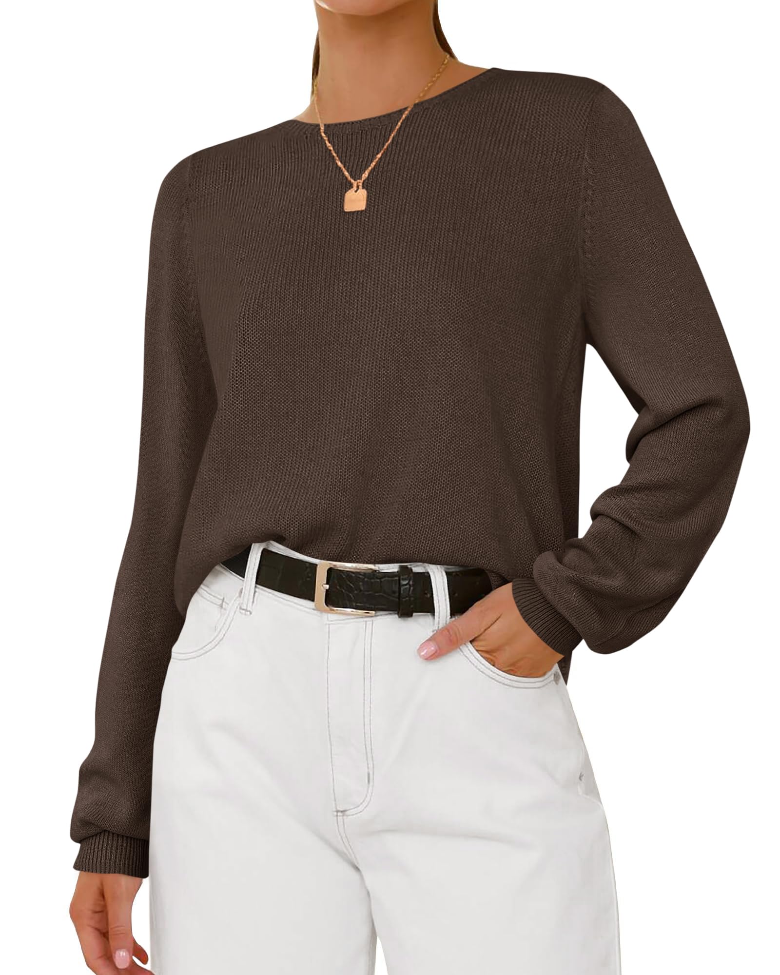 BTFBM Womens Long Sleeve Crew Neck Sweaters Spring Casual Classic Soft Loose Fit Basic Pullover Jumper Knit Top