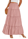 PRETTYGARDEN Women's Tiered Maxi Skirt Summer Spring Fashion High Waisted Long Flowy Casual Boho Beach Vacation Clothes