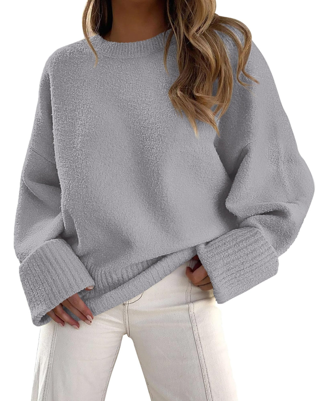 PRETTYGARDEN Women's Fall Oversized Sweaters Casual Crewneck Pullover Long Sleeve Fuzzy Chunky Knit Tops Blouse
