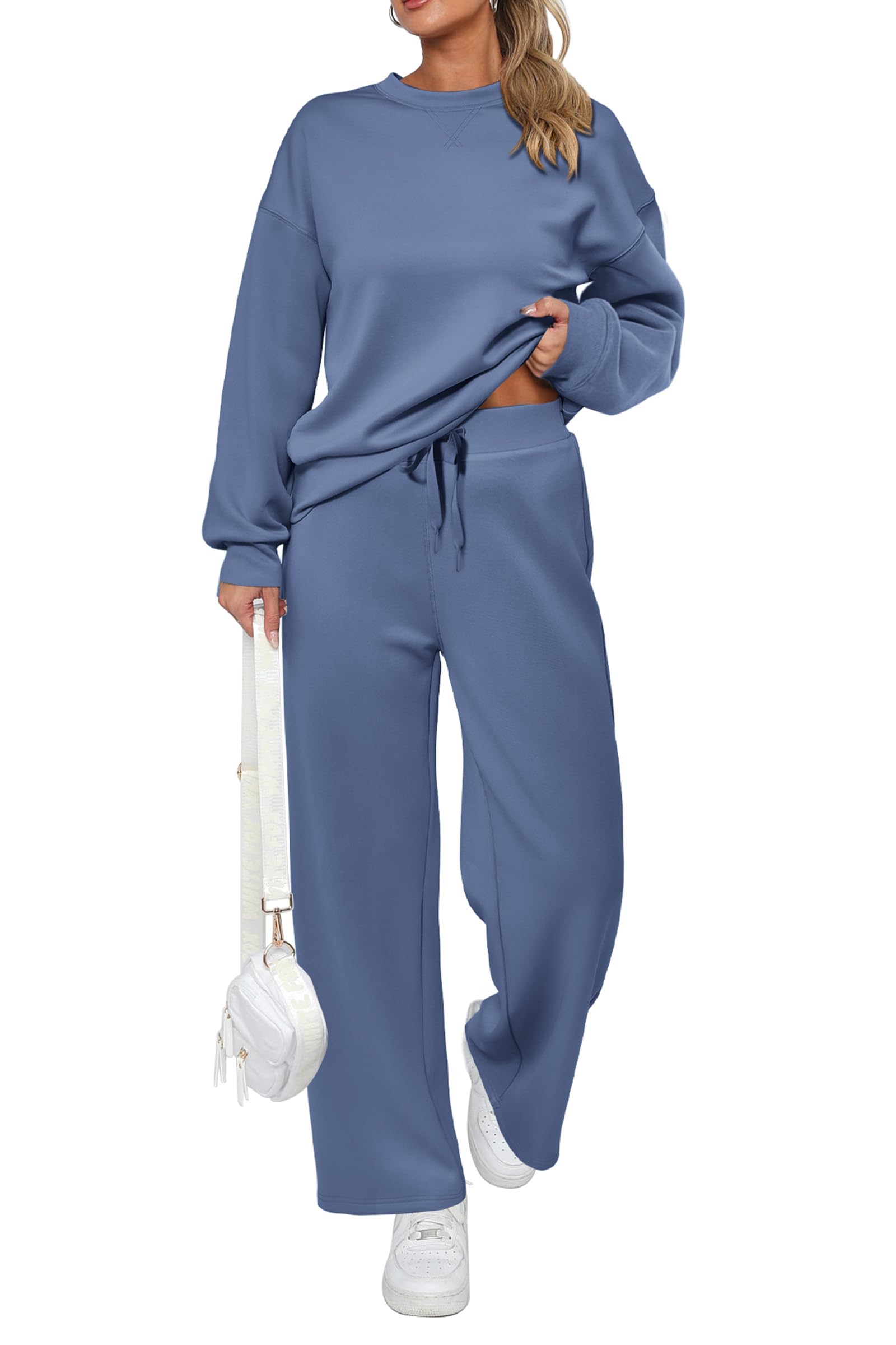 PRETTYGARDEN Womens 2 Piece Outfits Fall Long Sleeve Sweatshirt Wide Leg Pants Lounge Sets Winter Sweatsuits Tracksuit