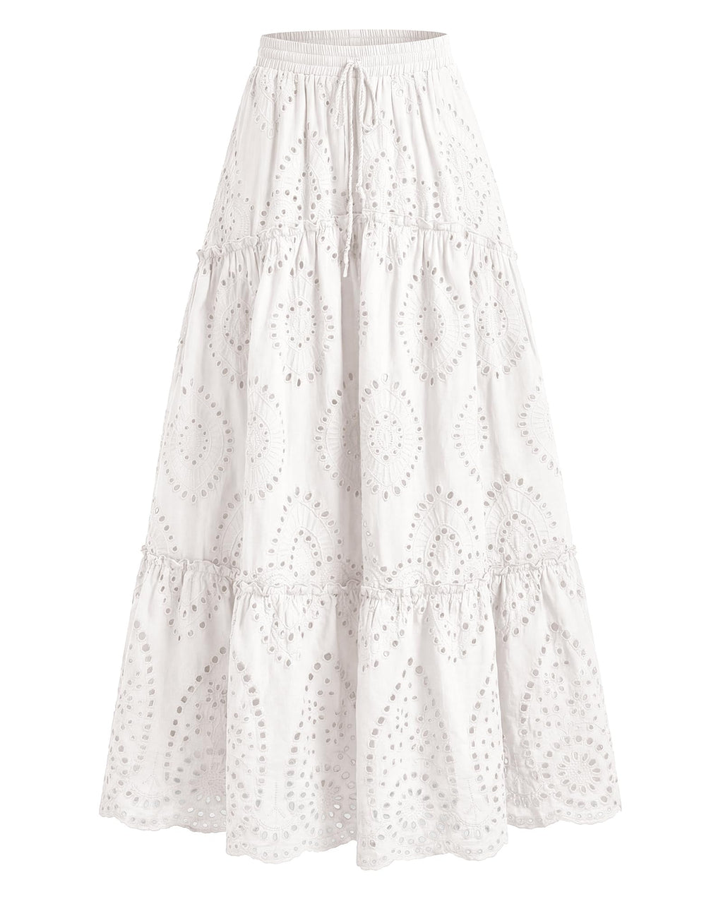 BTFBM Long Skirts for Women Summer Boho Lace Embroidery High Waist Flowy Tiered Spring Maxi Skirt Beach Vacation