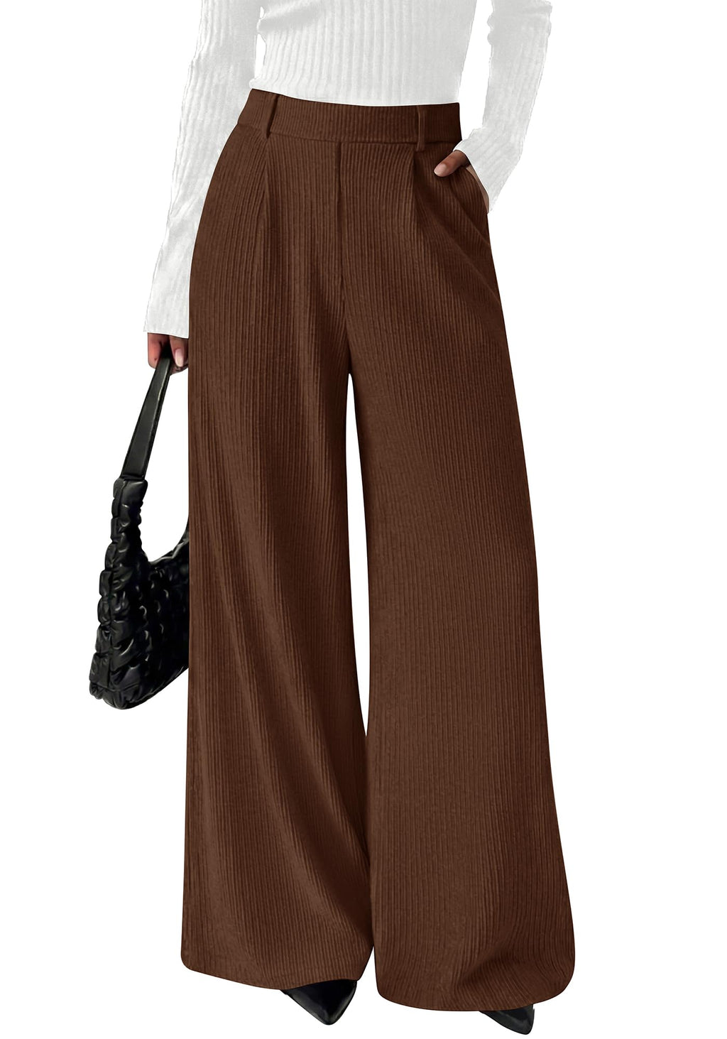 BTFBM Wide Leg Pants for Women Dressy Work Business Casual Elastic High Waisted Trousers Ribbed Lounge Palazzo Pants