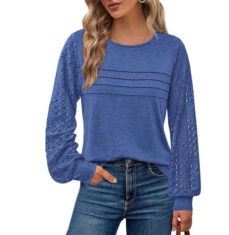 BTFBM Women's Long Sleeve Shirts Dressy Lace Fall Tops Trendy Business Casual T-Shirts Cute Work Outfits Blouses