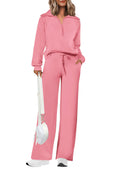 PRETTYGARDEN Women's 2 Piece Outfits Casual Lapel Half Zip Sweatshirts and Wide Leg Pants Tracksuit Sets