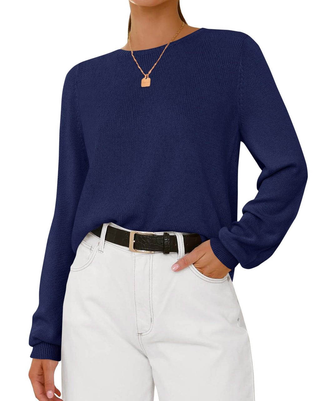 BTFBM Womens Long Sleeve Crew Neck Sweaters Spring Casual Classic Soft Loose Fit Basic Pullover Jumper Knit Top