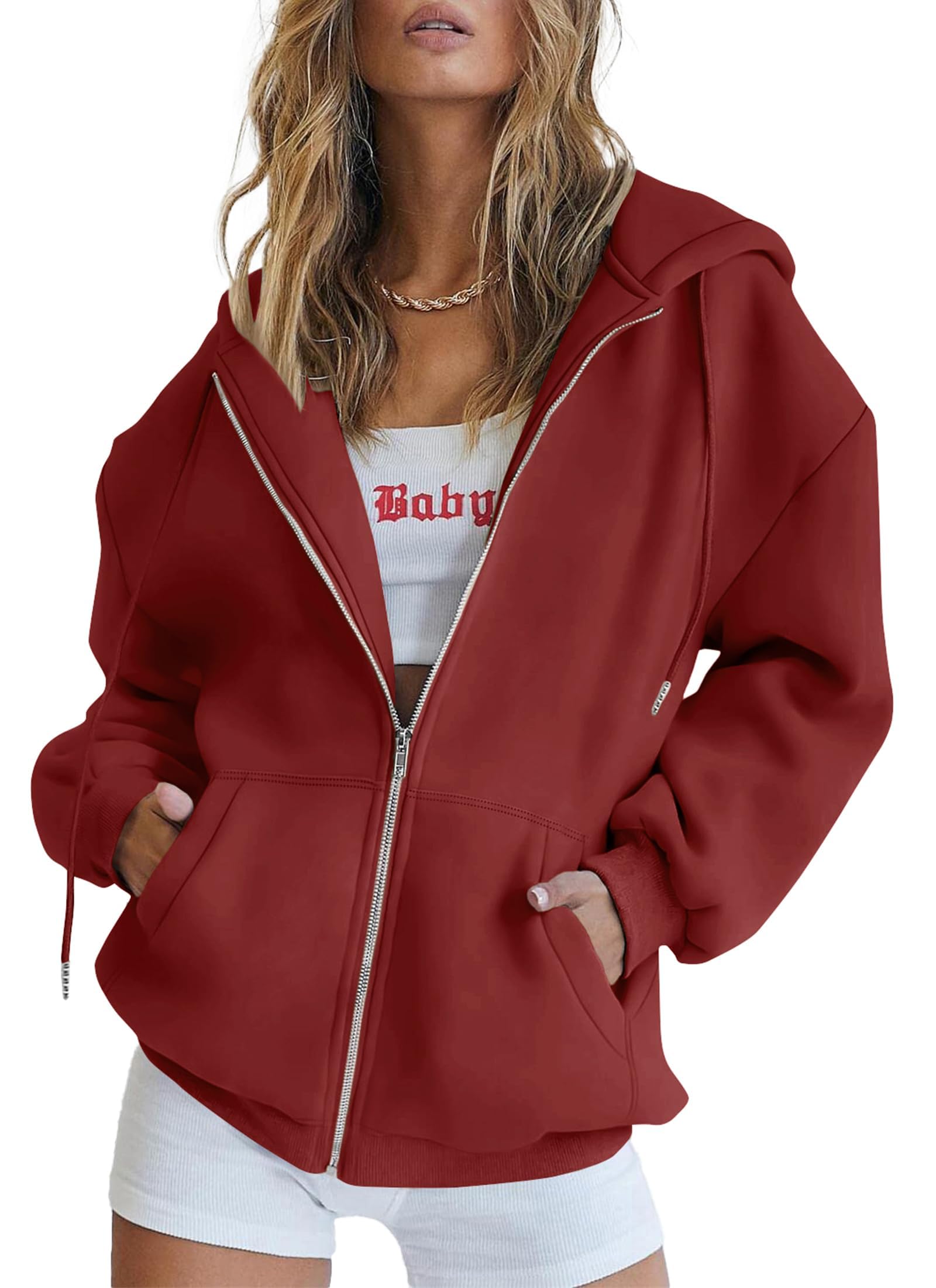 PRETTYGARDEN Women's Zip Up Y2K Hoodies Casual Long Sleeve Sweatshirts Fall Spring Track Jackets with Pockets