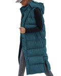 FreshPretty Long Puffer Vest Women Quilted Hooded Button Down Zip Up Sleeveless Vests Outerwear Padded Jacket Fall Winter Coat