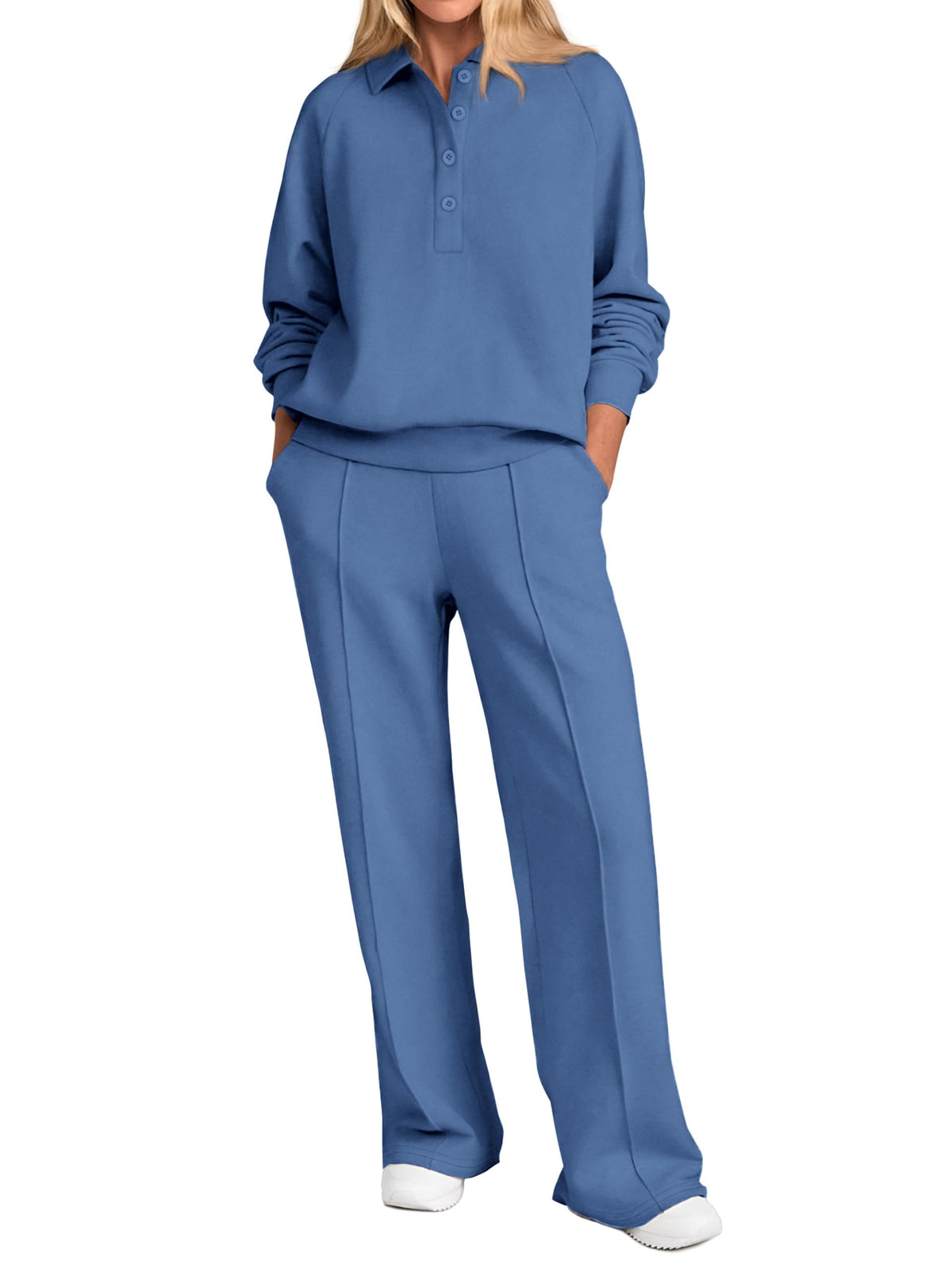 PRETTYGARDEN Women Fall 2 Piece Outfits Sweatsuits Lounge Sets Quarter Button Long Sleeve Sweatshirt, Wide Leg Sweat Pants, Casual 2 Piece Sets Tracksuit, Airport Travel Outfits for Women