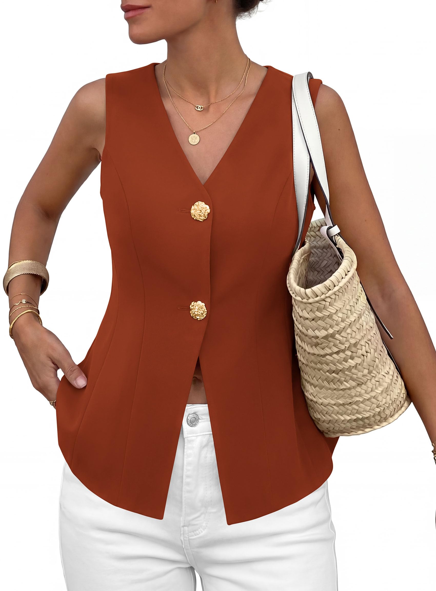 PRETTYGARDEN Womens Summer Sleeveless Suit Vest Tops Dressy Button Down Business Casual Blazer Waistcoat Spring Clothes