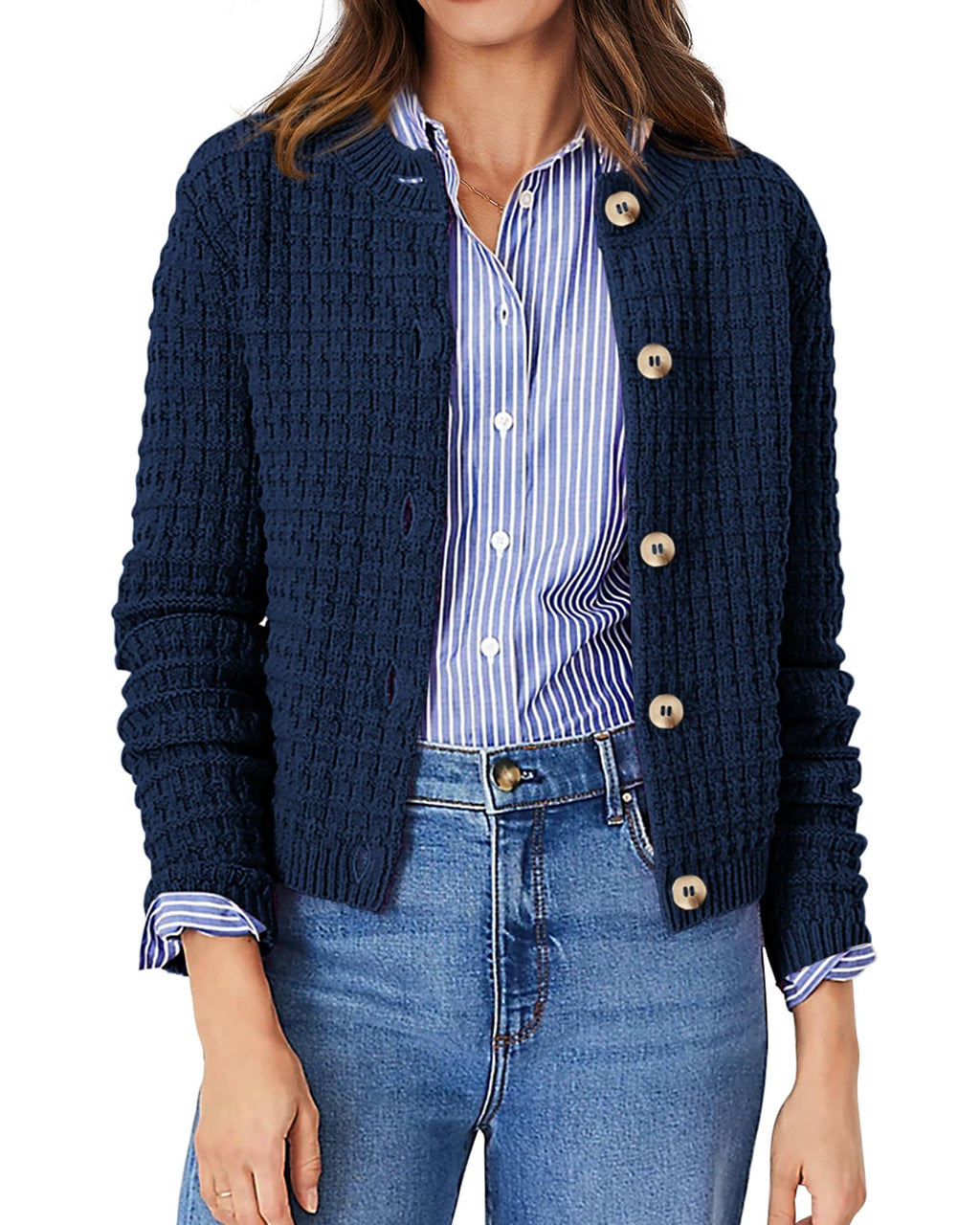 PRETTYGARDEN Women's Knit Cardigan Sweaters Casual Long Sleeve Open Front Button Down Trendy Jackets Outerwear