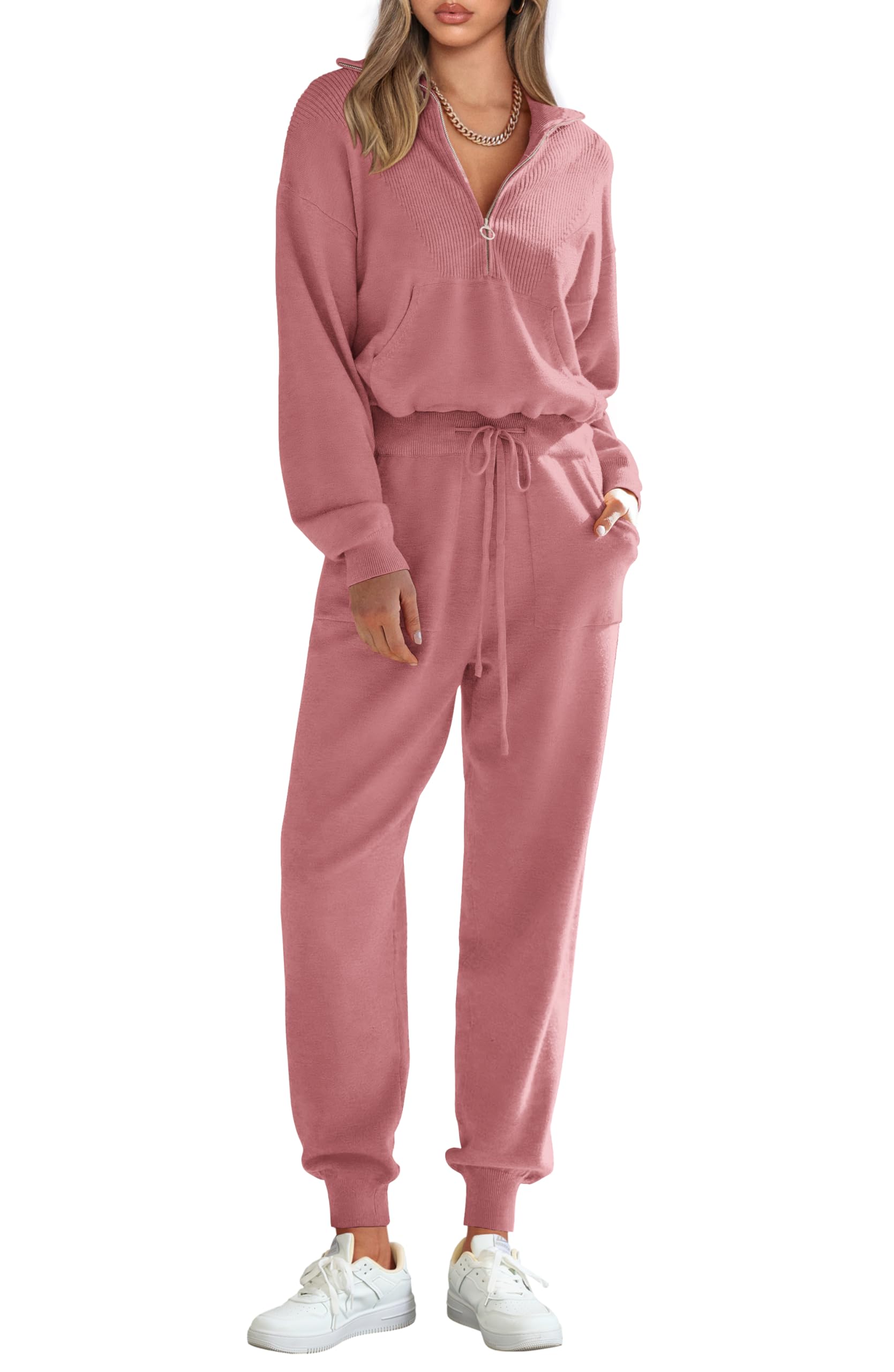 PRETTYGARDEN Women's 2 Piece Sweater Set Pullover Zip Up Sweatshirt Jogger Sweatpants Tracksuit Casual Outfit