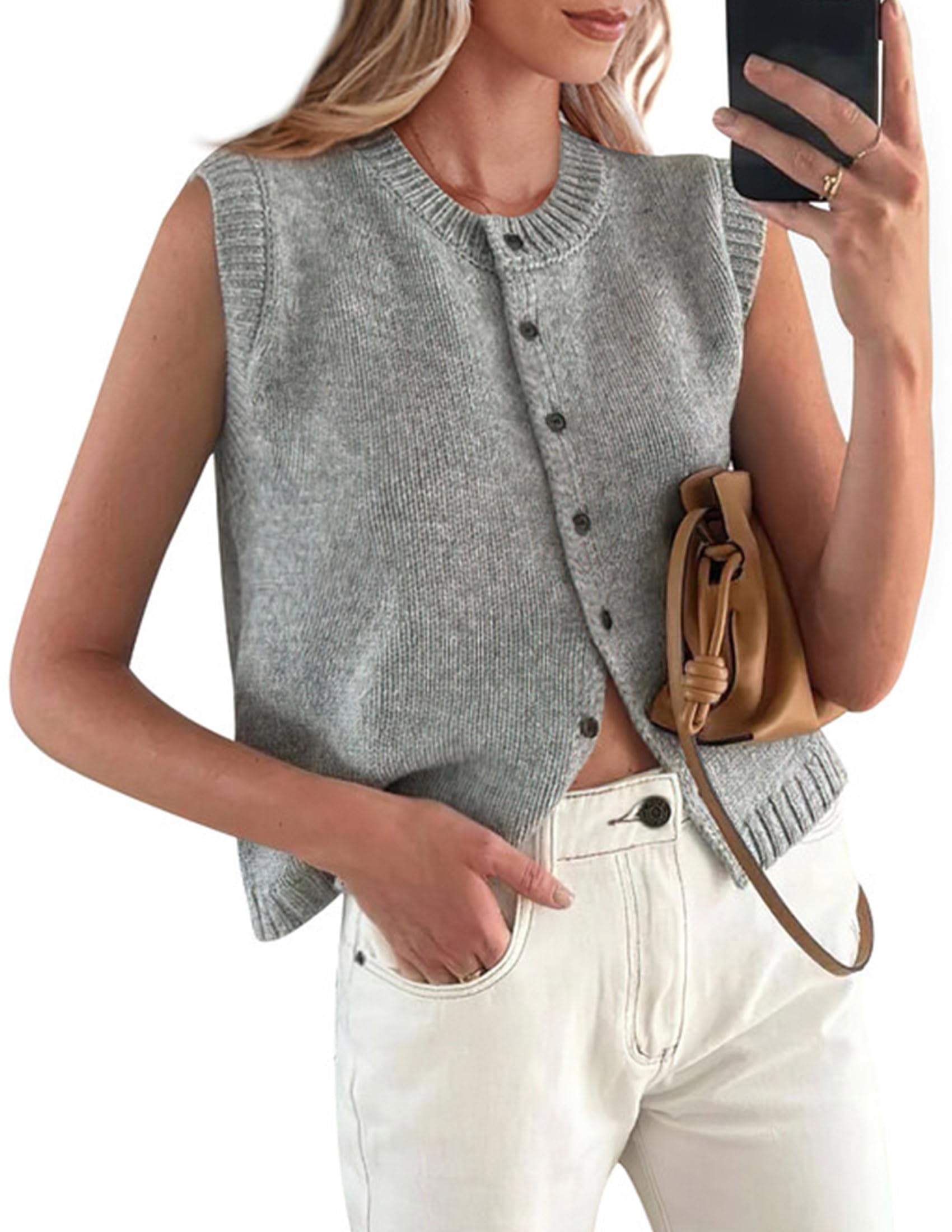 PRETTYGARDEN Sweater Vest Tops for Women Lightweight Summer Cardigan Sleeveless Button Up Knit Casual Spring Clothes