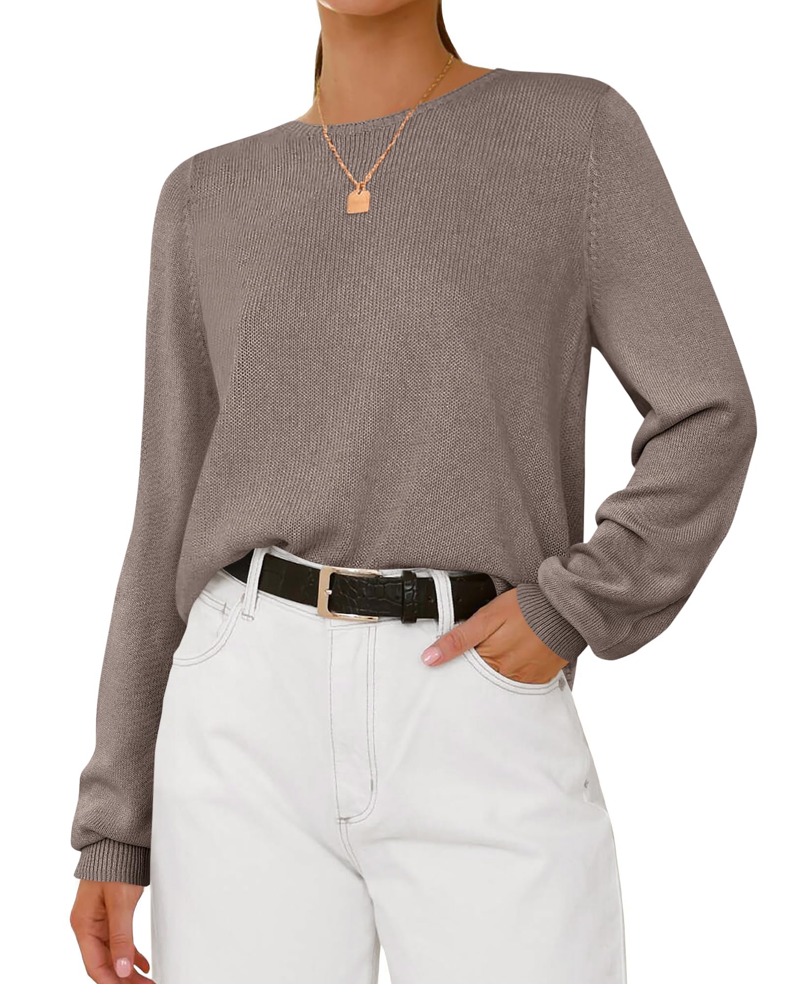BTFBM Womens Long Sleeve Crew Neck Sweaters Spring Casual Classic Soft Loose Fit Basic Pullover Jumper Knit Top