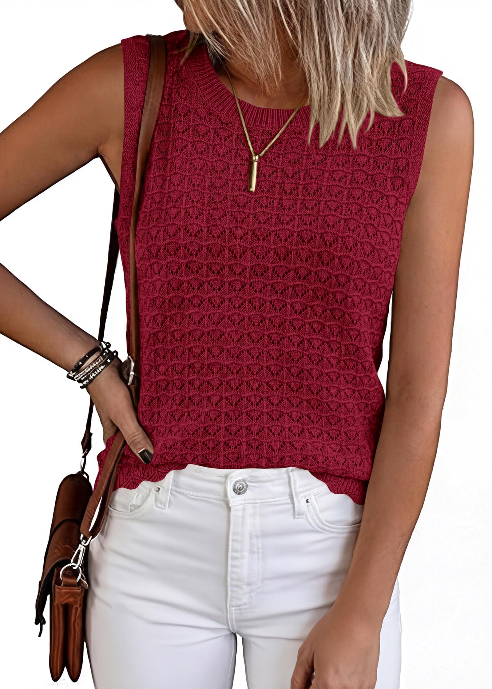 FreshPretty Sweater Vest Women Crochet Tank Tops Spring Summer Sleeveless Knit Pullover Beach Cover Up Vacation Outfits