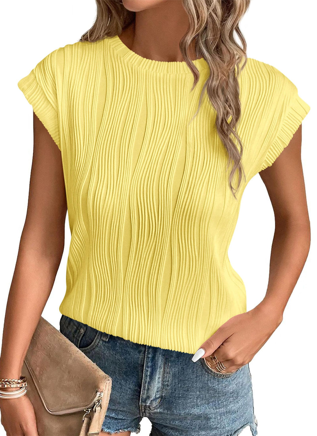 PRETTYGARDEN Blouses for Women Dressy Casual Spring Summer Business Office Tops Cap Sleeve Textured Cute Work Shirt