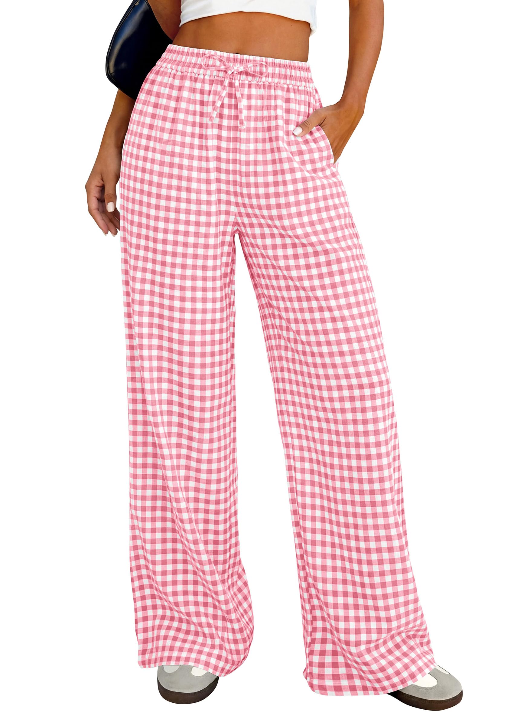 PRETTYGARDEN Women's Wide Leg Gingham Lounge Pants Summer  Casual Plaid Trousers Spring Y2K Clothes Comfy Pajama Bottoms