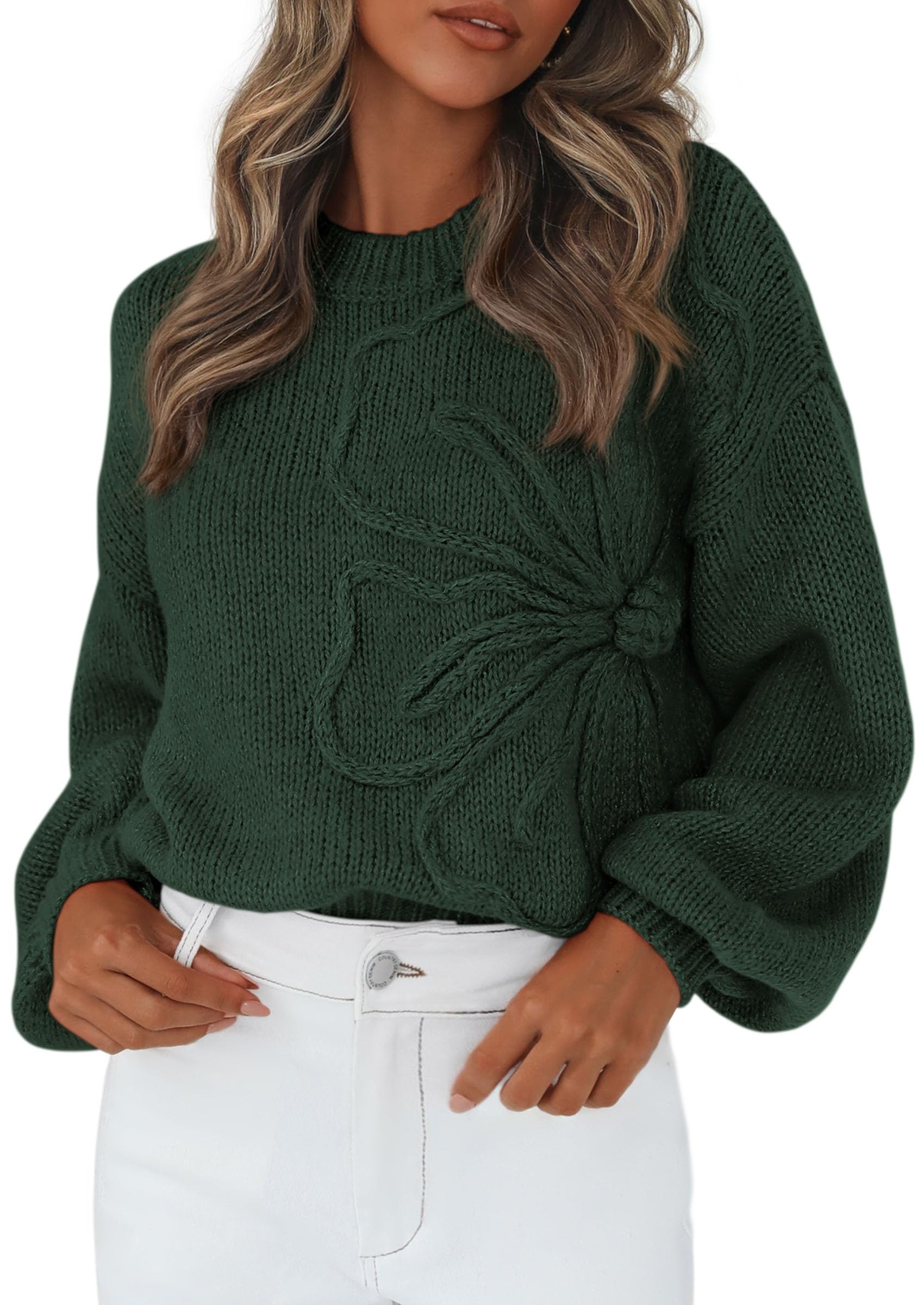PRETTYGARDEN Womens Sweaters  Fall Fashion Long Sleeve Crewneck Floral Knit Pullover Sweater Tops Winter Clothes