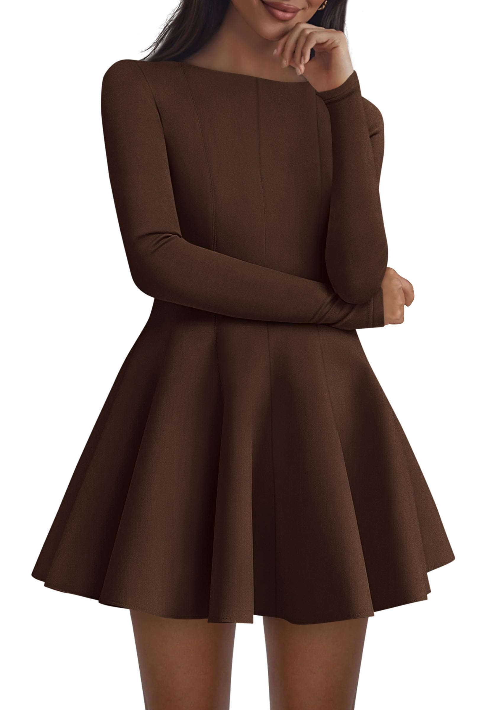 PRETTYGARDEN Fall Cocktail Dresses for Women Elegant Classy Wedding Guest  Long Sleeve Homecoming Party A Line Mini Dress