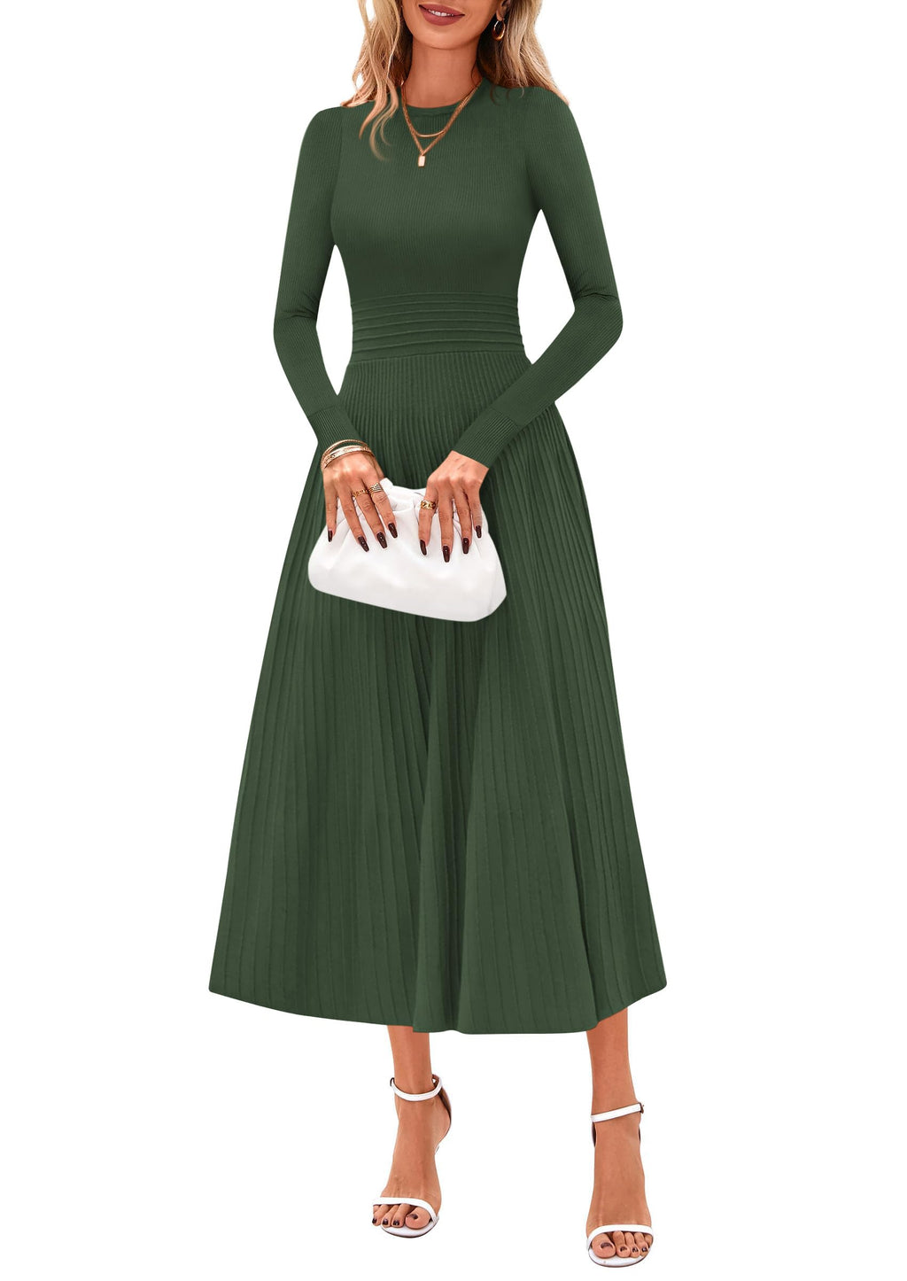 PRETTYGARDEN Womens Sweater Dress  Long Sleeve Elegant Knit A Line Fall Wedding Guest Cocktail Midi Winter Dresses