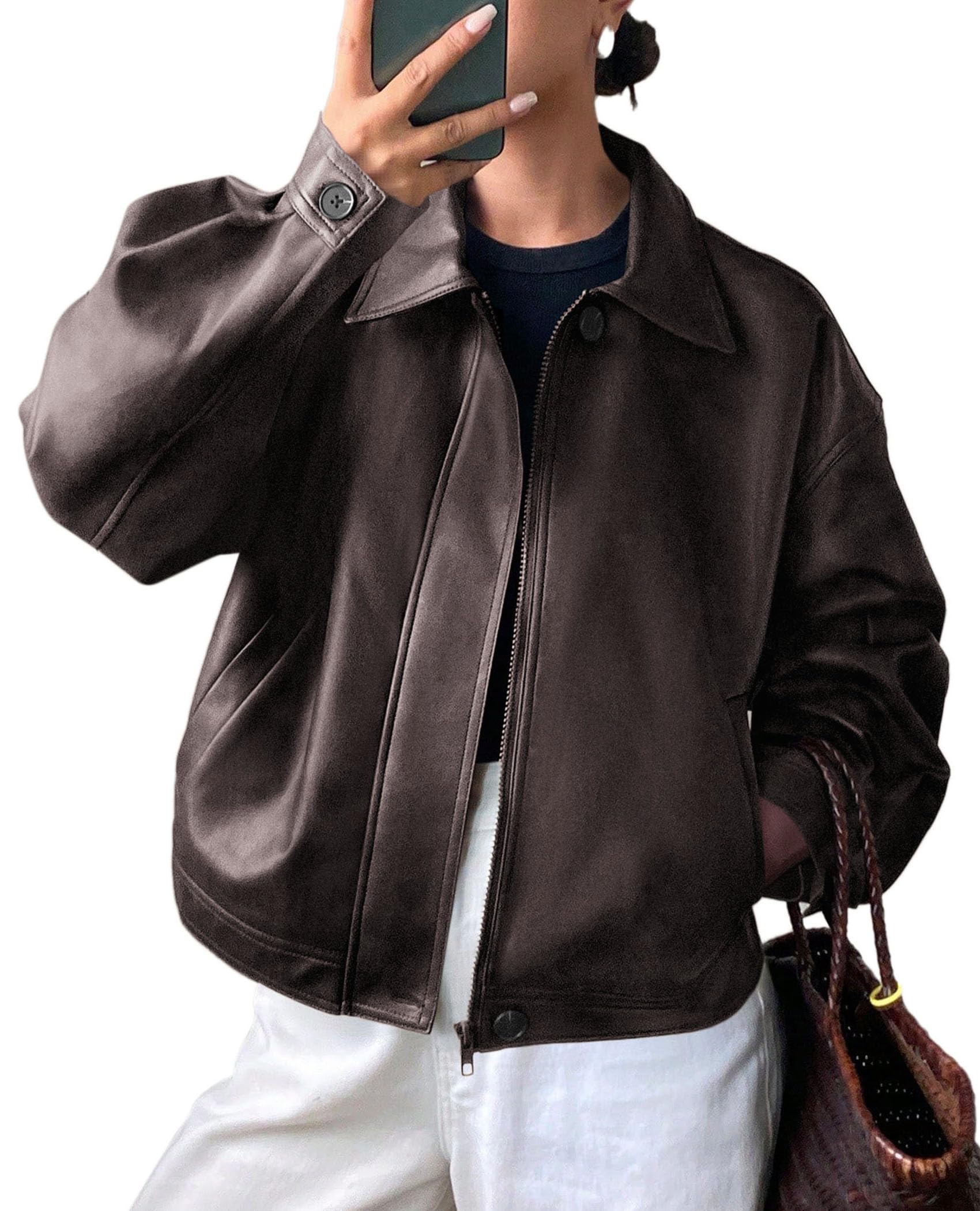 PRETTYGARDEN Women's Faux Leather Oversized Motorcycle Jackets