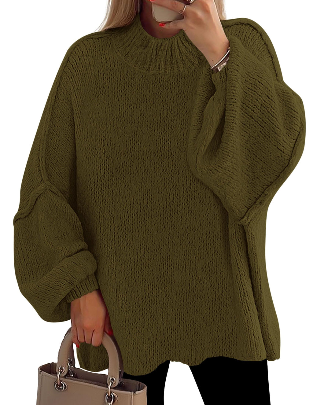 PRETTYGARDEN Women's 2026 Fall Oversized Sweaters Chunky Knit Mock Neck Long Sleeve Casual Trendy Pullover Winter Clothes