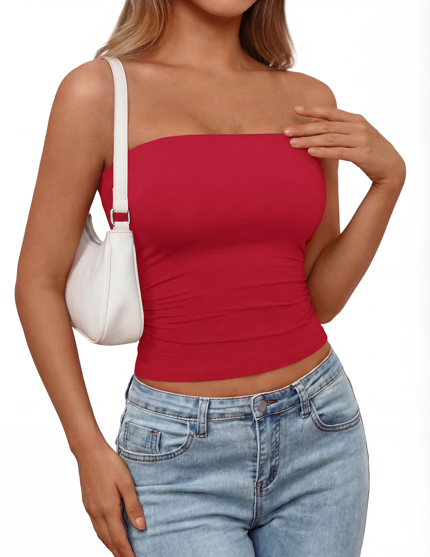 PRETTYGARDEN Womens Tube Top  Summer Going Out Tops Strapless Y2K Bandeau Spring Fitted Shirts Beach Vacation Clothes