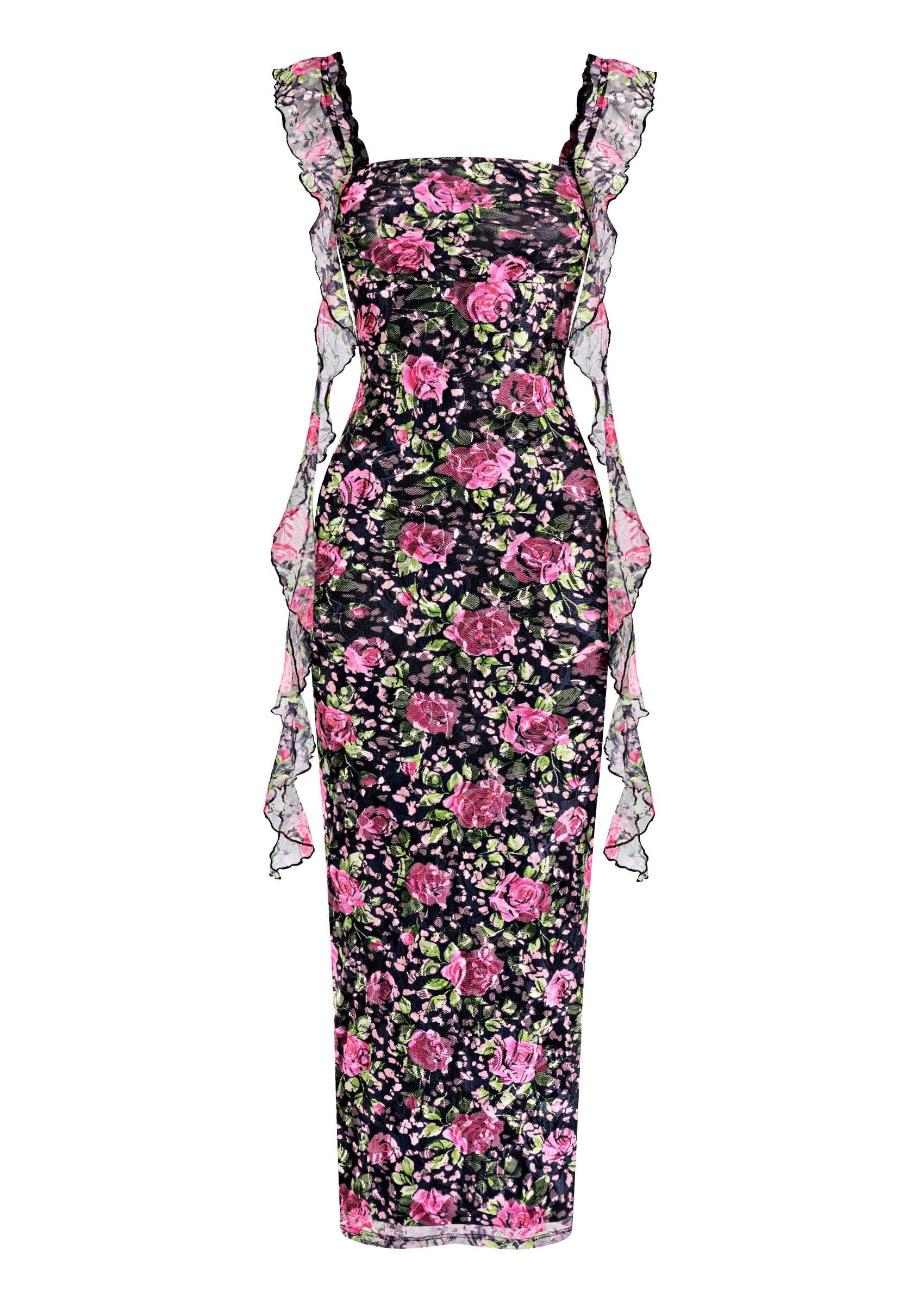 PRETTYGARDEN Floral Dress for Women  Summer Formal Ruched Lace Ruffle Spring Cocktail Wedding Guest Maxi Long Dresses