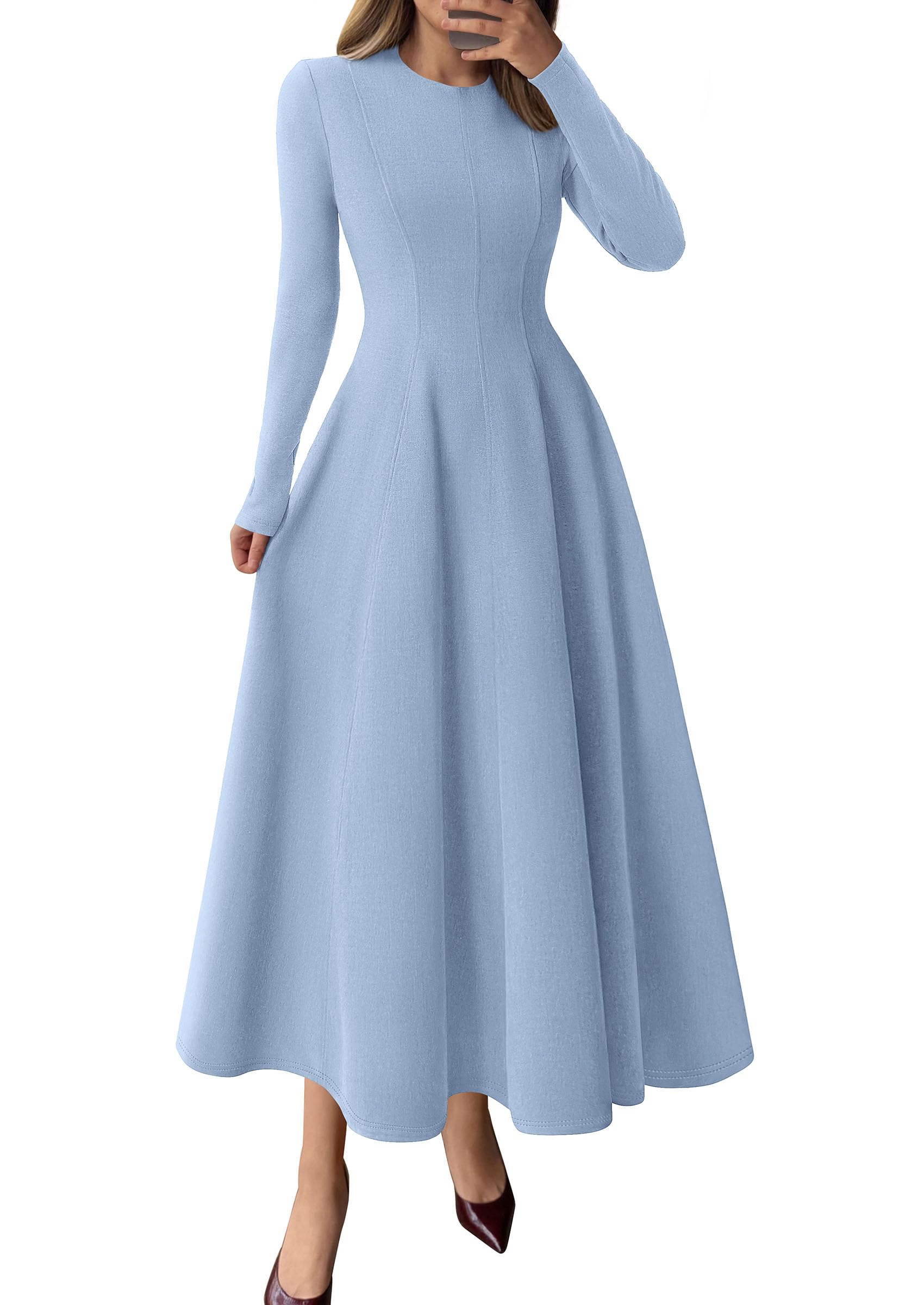 PRETTYGARDEN Cocktail Dresses for Women  Elegant Classy Fall Long Sleeve Midi A Line Flowy Modest Winter Party Dress