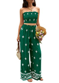 PRETTYGARDEN 2 Piece Sets for Women Summer  Travel Outfits Print Tube Tops Wide Leg Pants Beach Vacation Clothes