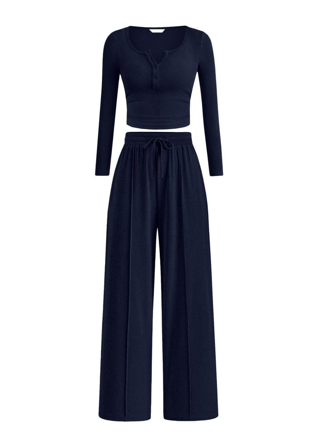 PRETTYGARDEN Women's  Fall Trendy 2 Piece Outfits Lounge Sets Long Sleeve Top Henley Shirts Wide Leg Pants Travel Clothes