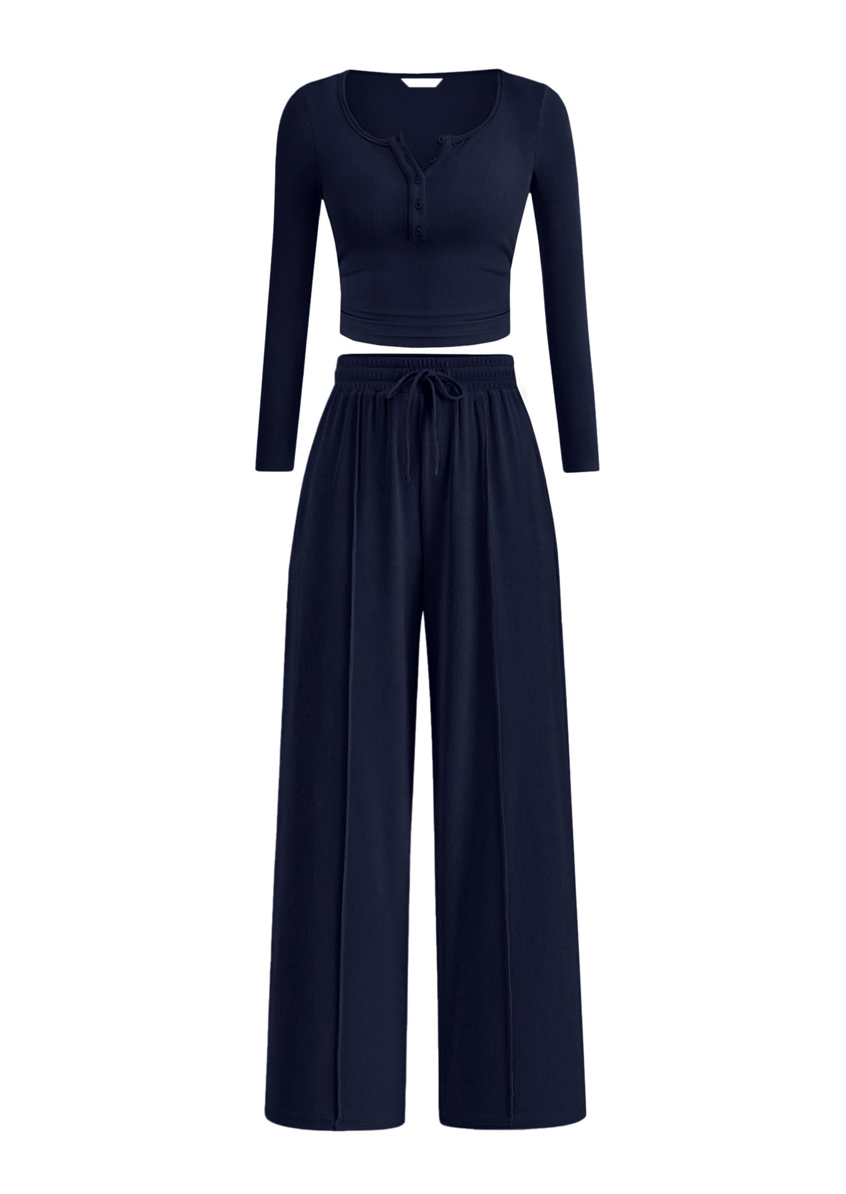 PRETTYGARDEN Women's  Fall Trendy 2 Piece Outfits Lounge Sets Long Sleeve Top Henley Shirts Wide Leg Pants Travel Clothes