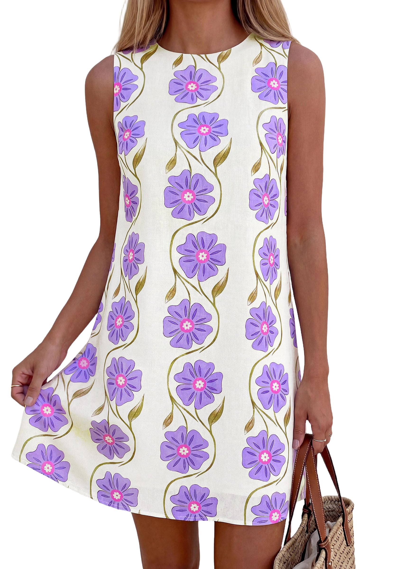 PRETTYGARDEN Sundresses for Women Summer Elegant Floral A Line Short Party Dress Beach Vacation Clothes