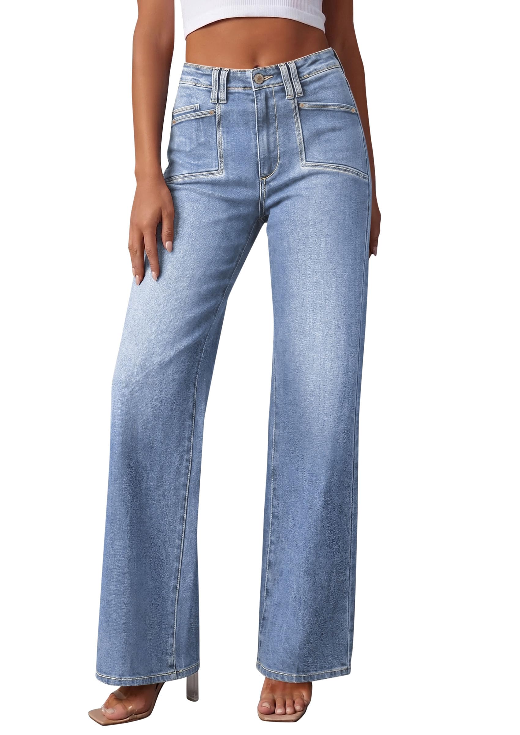 PRETTYGARDEN High Waisted Wide Leg Jeans for Women 2026 Trendy | Classic Straight Baggy Fit, Stretchy Denim Pants with Pockets, Casual Daily Work Going Out, All Season Wear