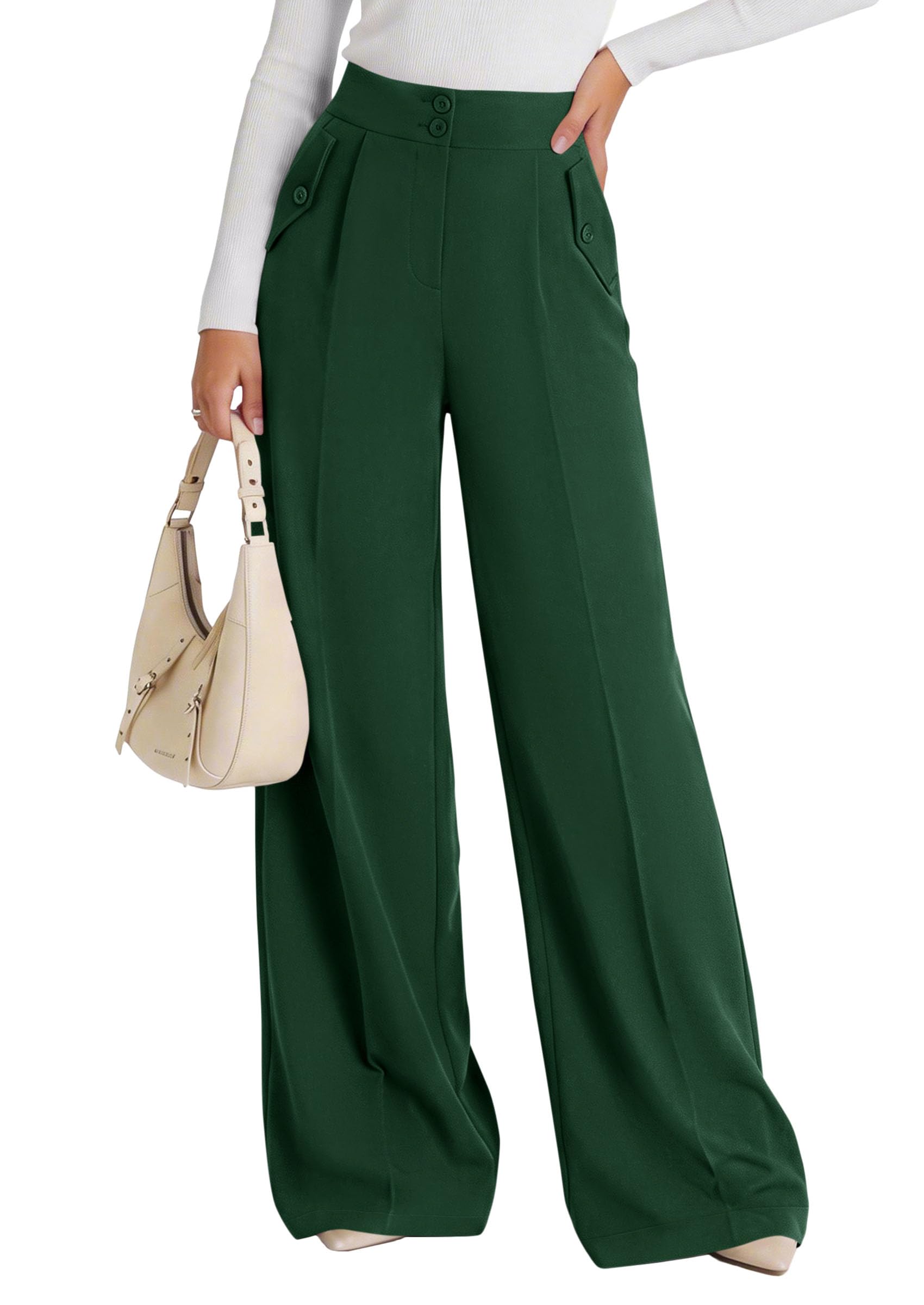 PRETTYGARDEN Women's Wide Leg Work Dress Pants Trousers | Palazzo Pant with Pockets, Lightweight Flowy, High Elastic Waistband, Office Wear, Business Casual Outfits, Fashion Clothing