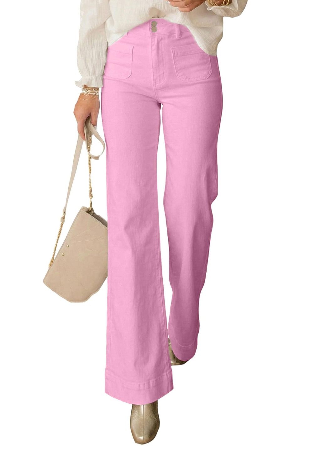 PRETTYGARDEN Womens Wide Leg Jeans High Waisted Stretchy | High Rise Flare Jeans with Front Patch Pockets, Loose Fit Daily Wear Denim, Trendy Office Work Pants, Business Casual Outfits