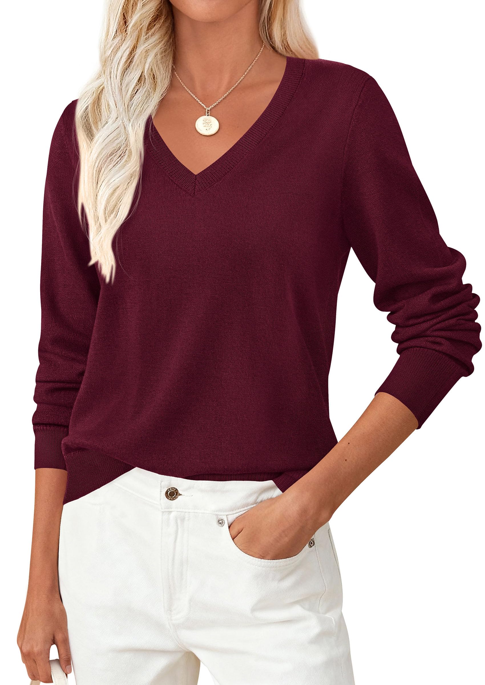 PRETTYGARDEN V Neck Sweaters for Women Cozy Fall Fashion | Soft Knit Loose Tops, Classic Pullover, Basic Layering Shirt for Office Work, Holiday, Casual Outings, Winter Warm Clothes