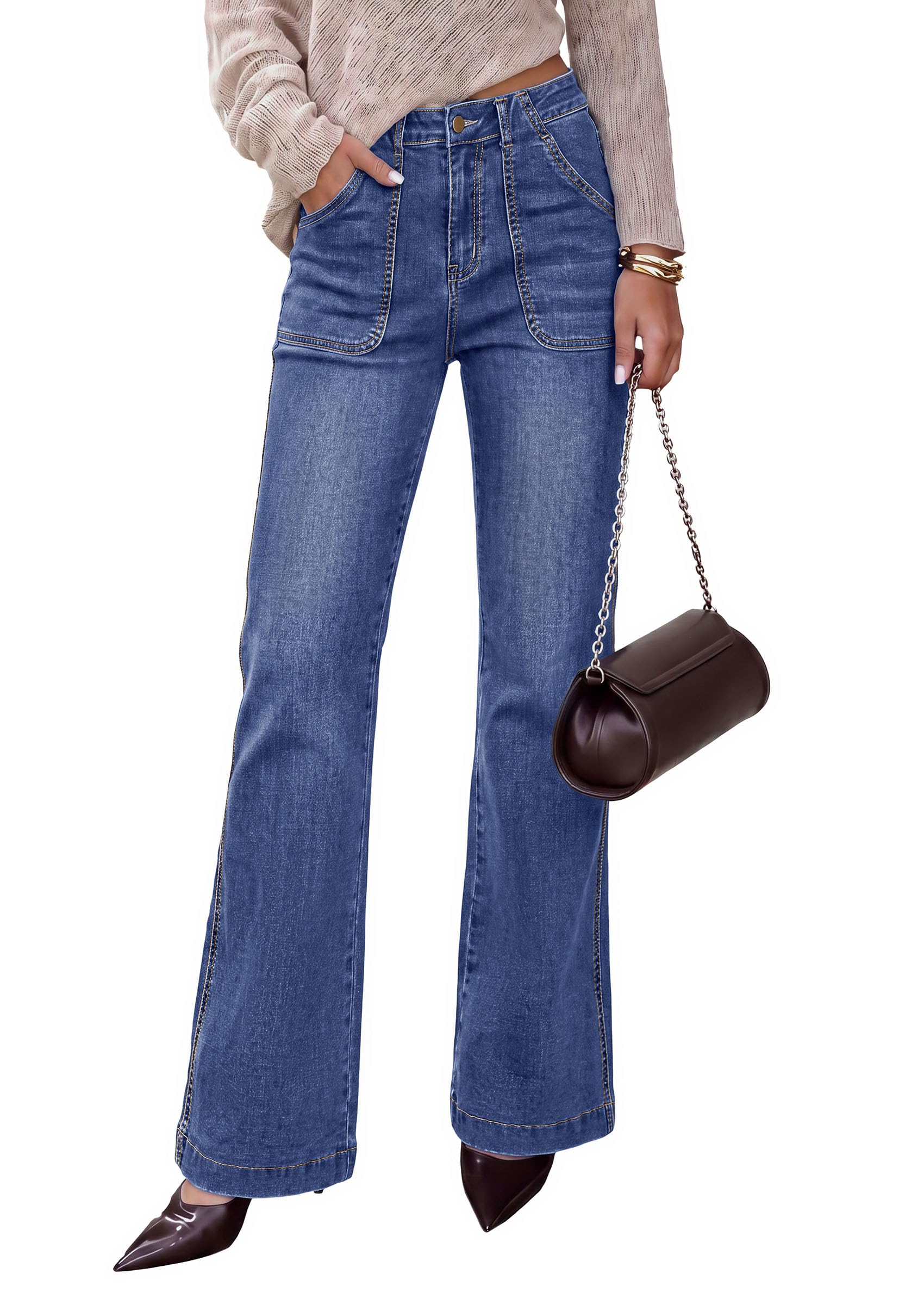 PRETTYGARDEN Womens High Waisted Wide Leg Jeans Demin Pants