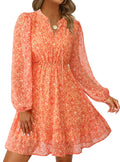 PRETTYGARDEN Women's Fall Boho Dresses  Floral Long Sleeve V Neck Mini Flowy Wedding Guest Dress Trendy Vacation Outfits