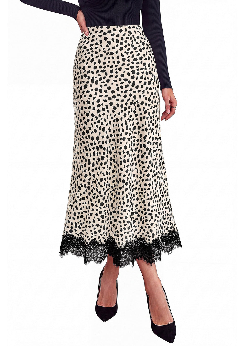 PRETTYGARDEN Women's Flowy Satin Midi A Line Skirt