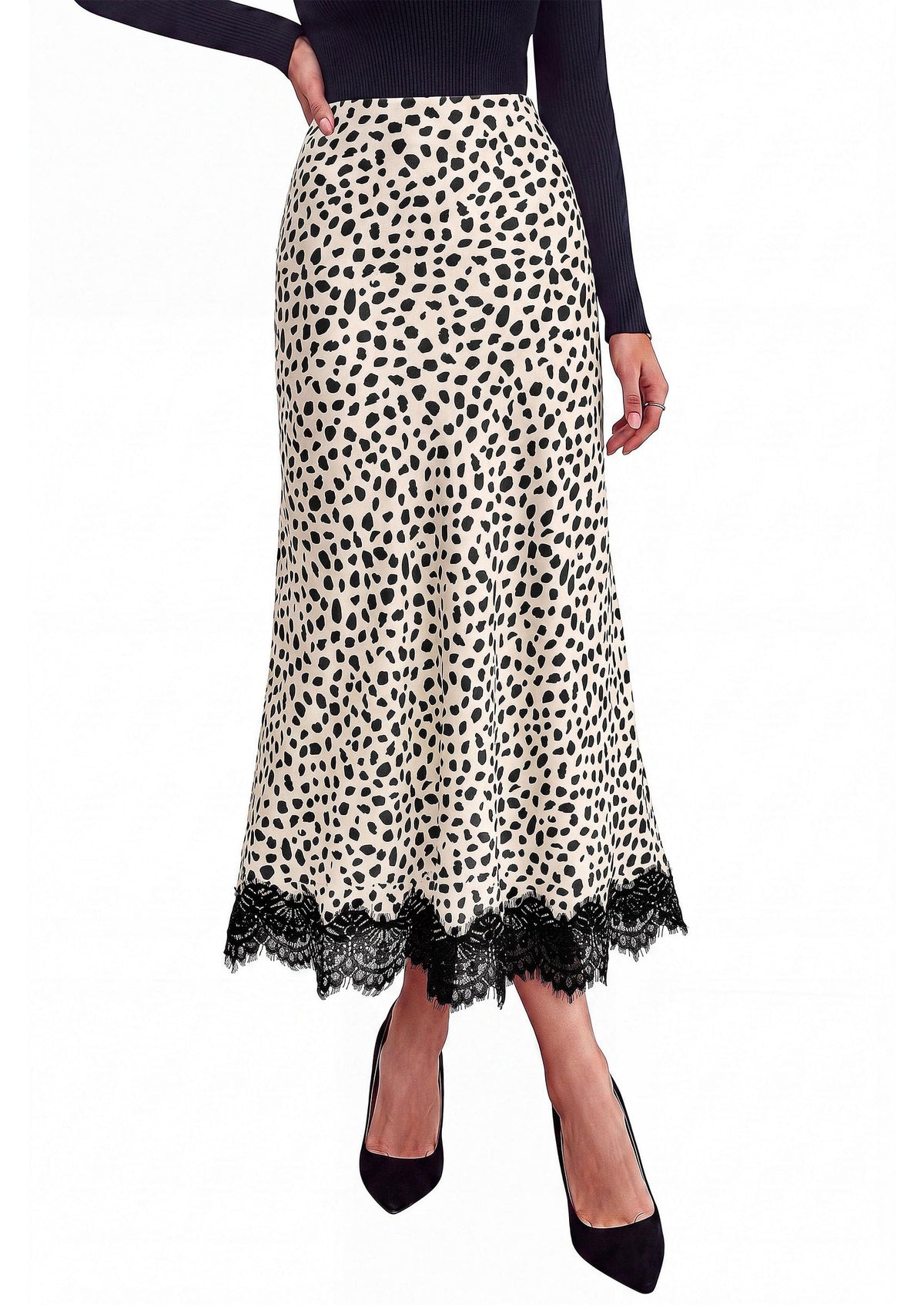 PRETTYGARDEN Women's Flowy Satin Midi A Line Skirt
