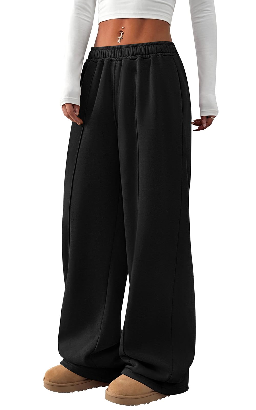 PRETTYGARDEN Fall Womens Sweatpants Baggy Wide Leg Pants with Pockets | Elastic Waist Loose Lounge Pants for Women, Tailored Soft Cotton Sweatpants Women, Fashion Y2k Outfits, Jogger Sweatpant