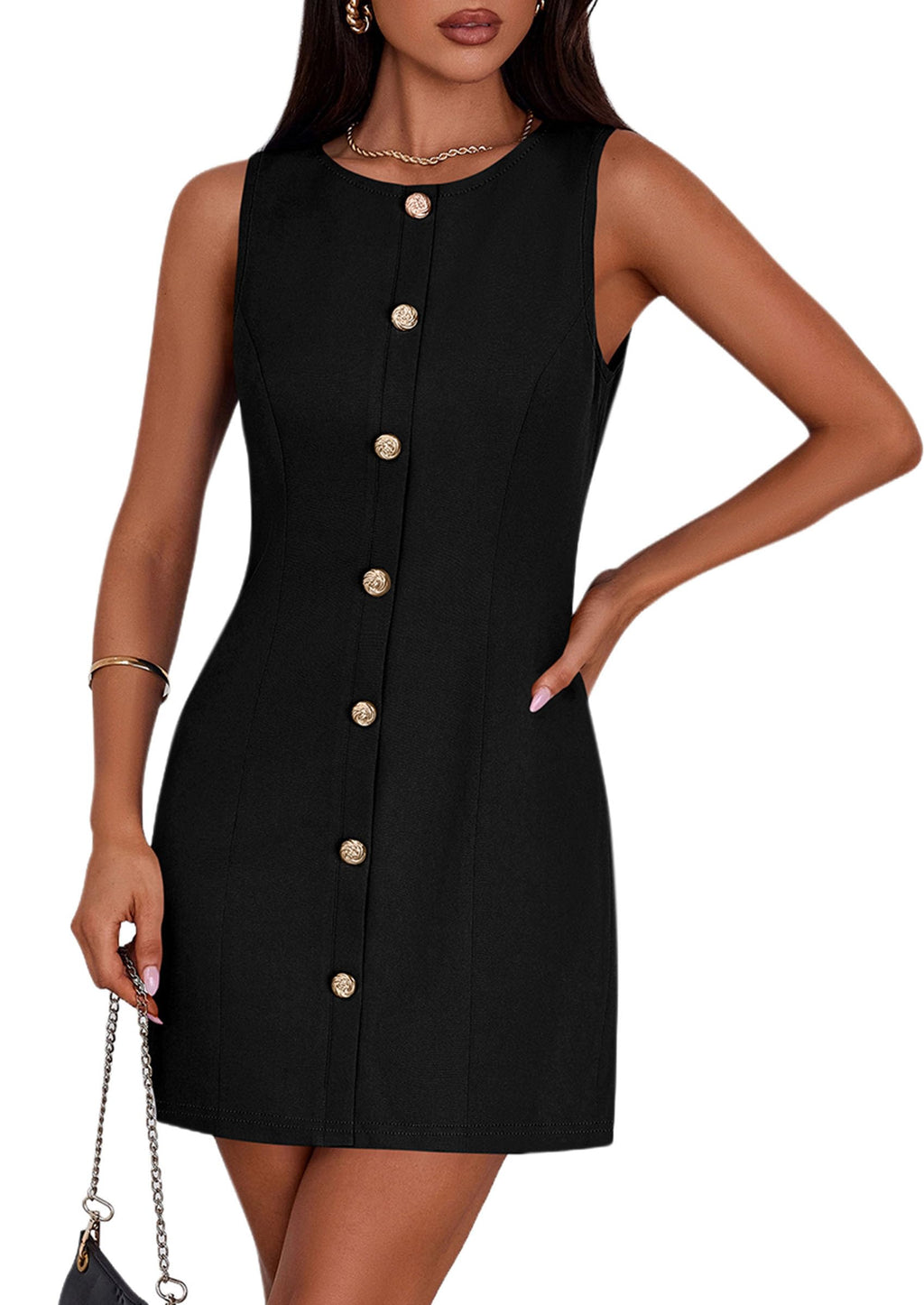 PRETTYGARDEN Work Dresses for Women  Summer Business Formal Short Dress Sleeveless Button Down Elegant Office Outfits