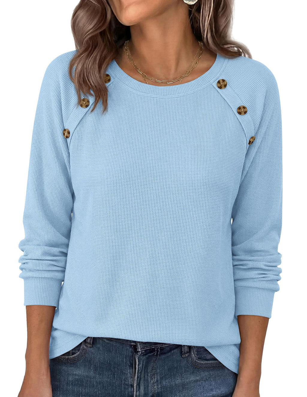 PRETTYGARDEN Long Sleeve Shirts for Women Waffle Knit Tops Fall Fashion Dressy Casual Loose Tunic Blouse Winter Clothing