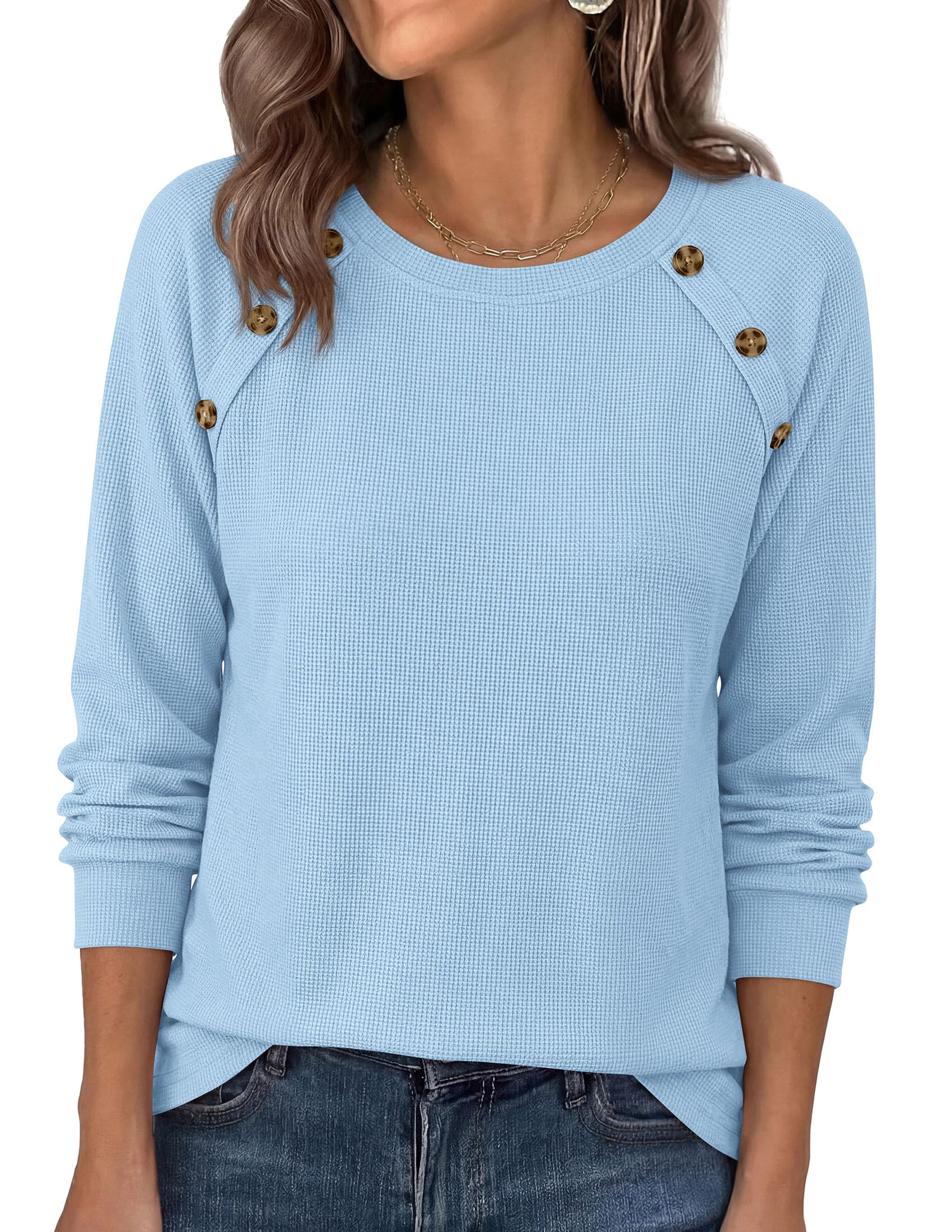 PRETTYGARDEN Long Sleeve Shirts for Women Waffle Knit Tops Fall Fashion Dressy Casual Loose Tunic Blouse Winter Clothing