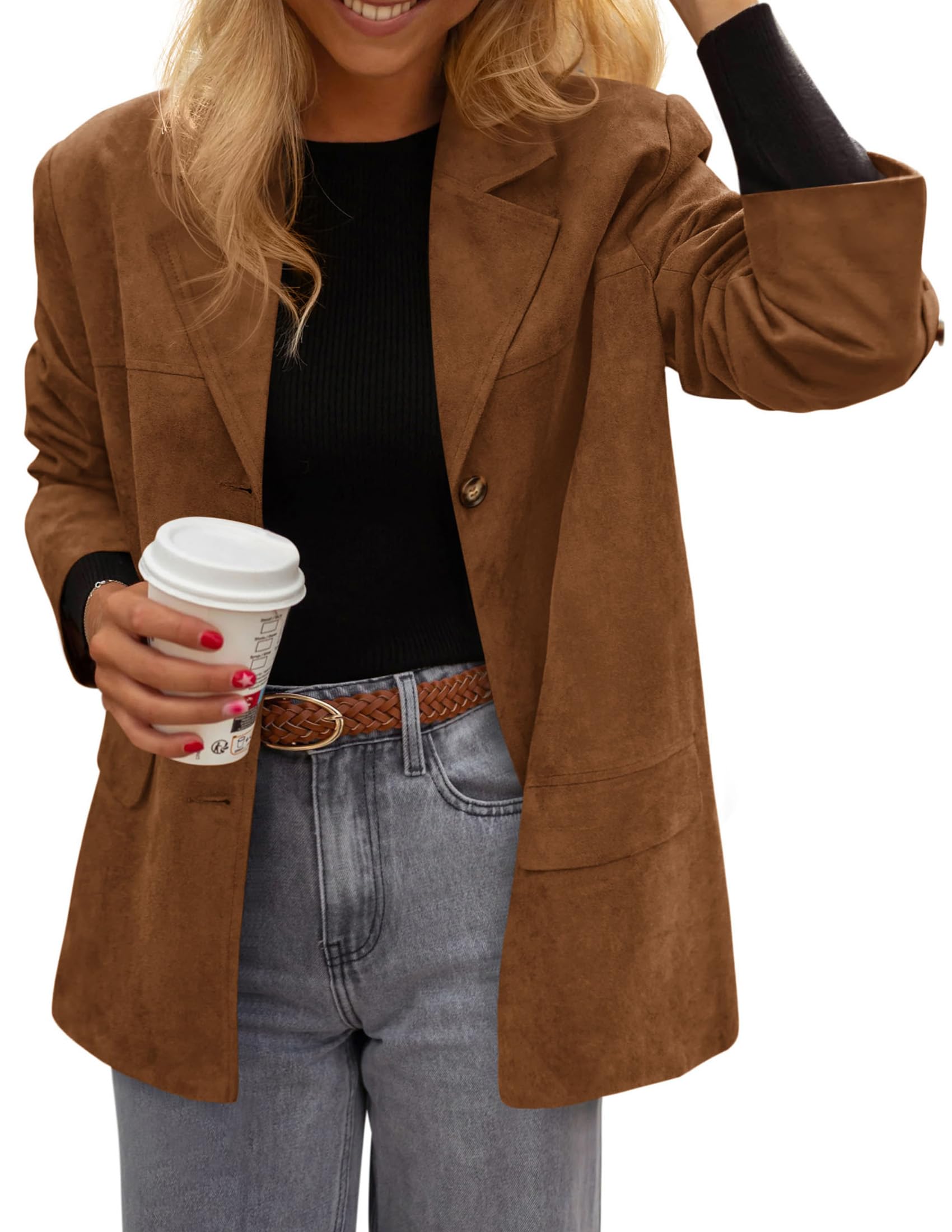 PRETTYGARDEN Women's Faux Suede Western Blazer Jacket
