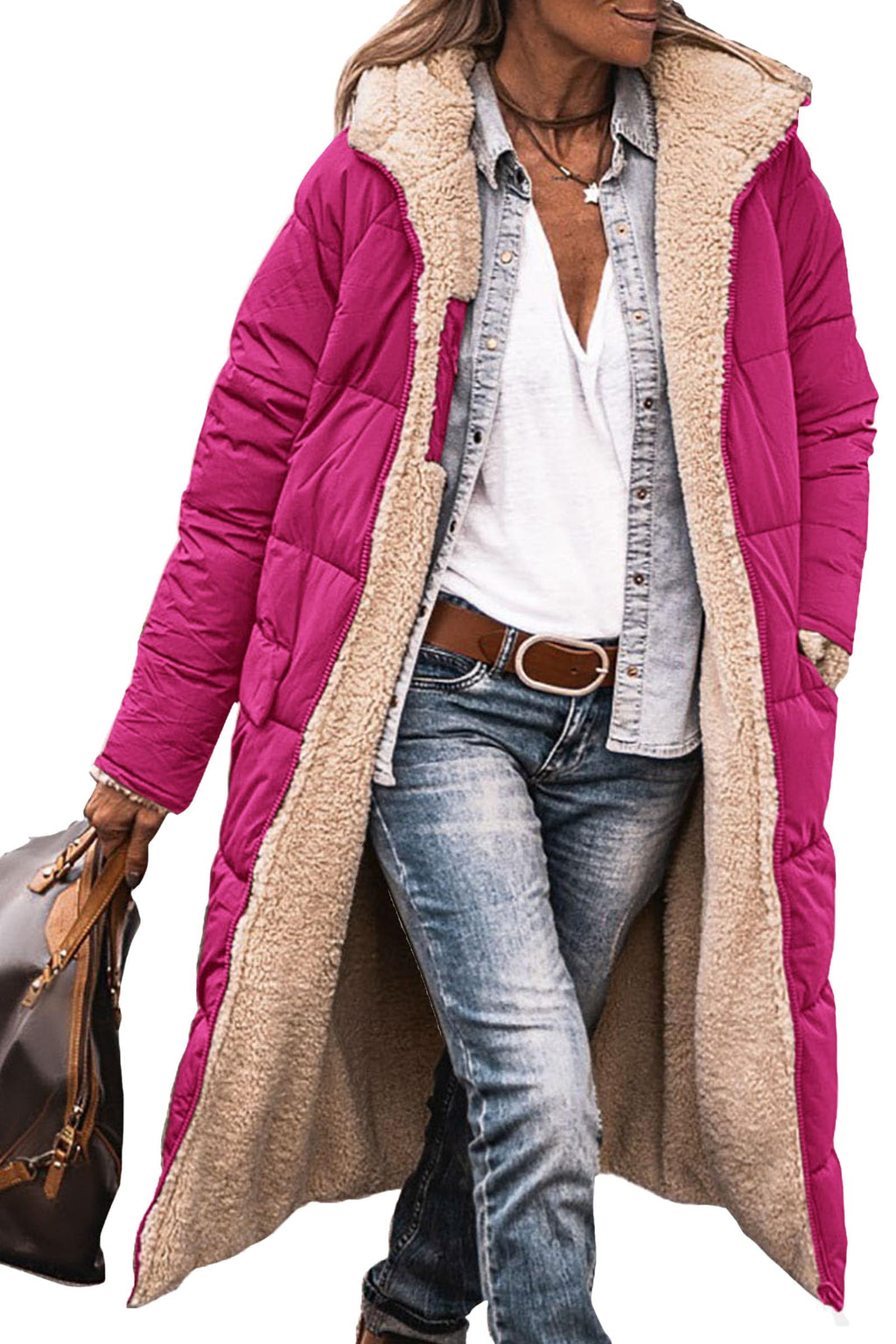 PRETTYGARDEN Women's Winter Fashion Clothes Oversized Shearling Fleece Long Coats Jackets