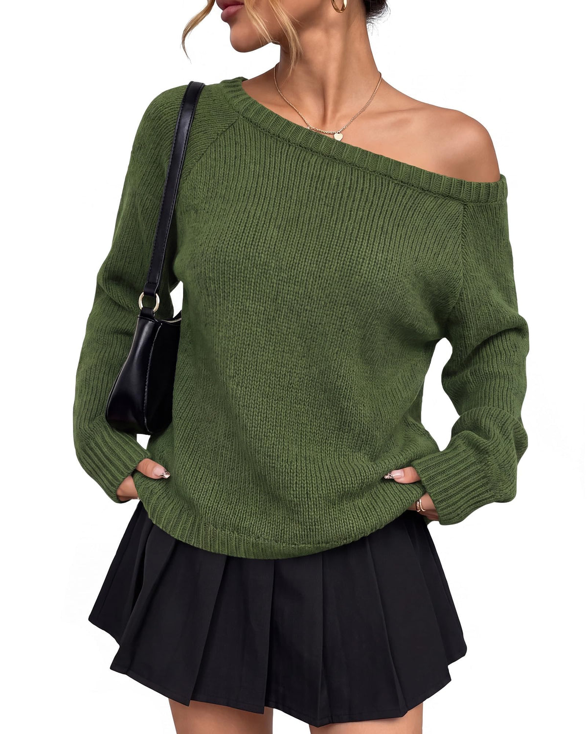 FreshPretty Womens Off the Shoulder Sweater Fall Outfits,Boat Neck,Soft Ribbed Knit Pullover Tops,Loose Fit,Long Sleeve Going Out Tops,Business Casual Work,Winter Fashion Clothing